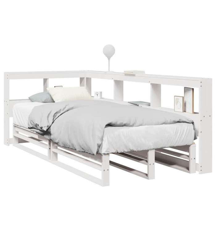 Lit bibliothèque sans matelas blanc 100x200 cm bois pin massif | Mobilier & Déco
