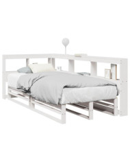Lit bibliothèque sans matelas blanc 100x200 cm bois pin massif | Mobilier & Déco