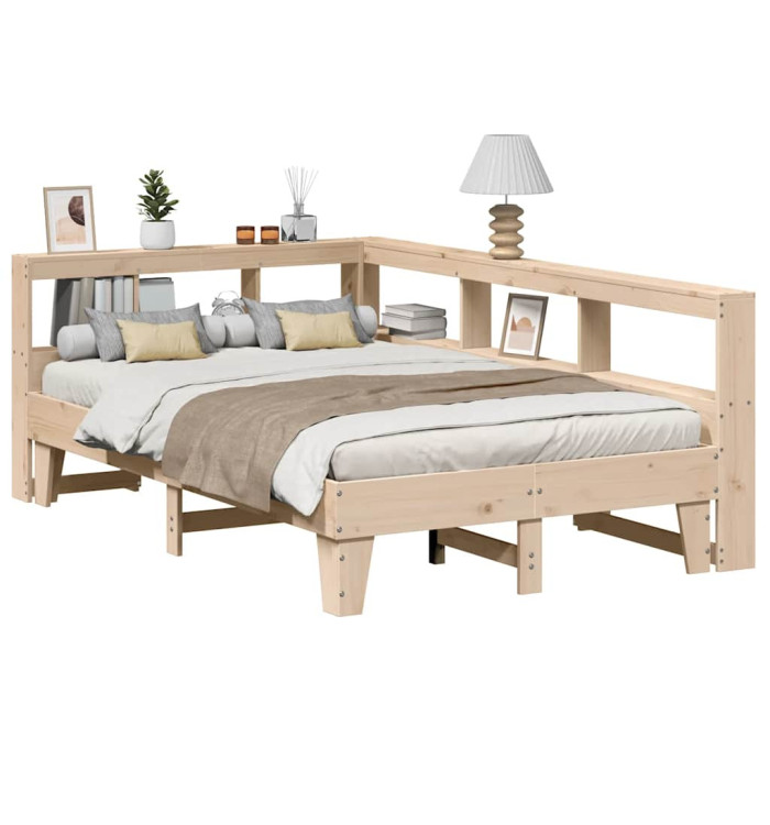 Lit bibliothèque sans matelas 140x190 cm bois de pin massif | Mobilier & Déco