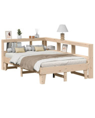 Lit bibliothèque sans matelas 140x190 cm bois de pin massif | Mobilier & Déco