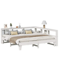 Lit bibliothèque sans matelas blanc 200x200 cm bois pin massif | Mobilier & Déco