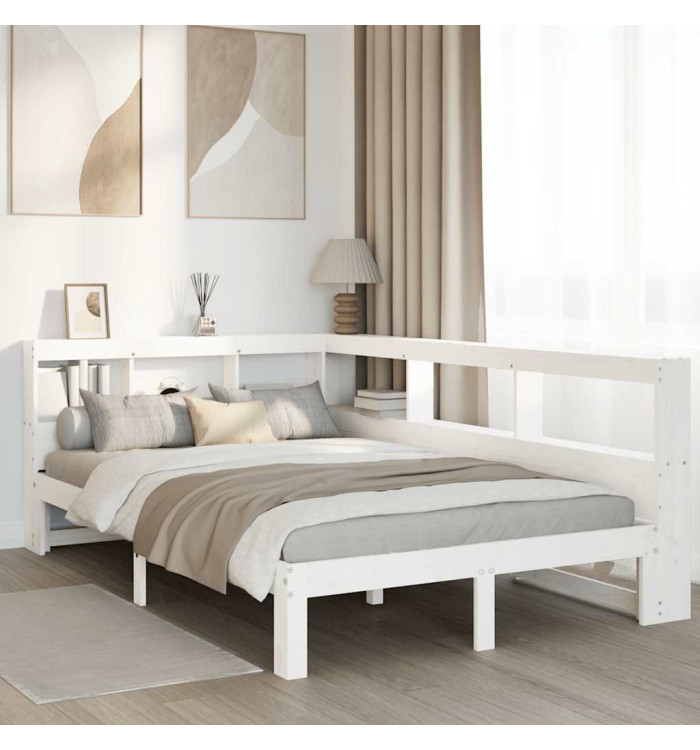 Lit bibliothèque sans matelas blanc 135x190 cm bois pin massif | Mobilier & Déco