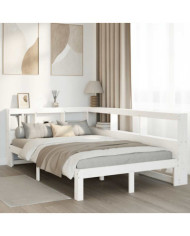 Lit bibliothèque sans matelas blanc 135x190 cm bois pin massif | Mobilier & Déco