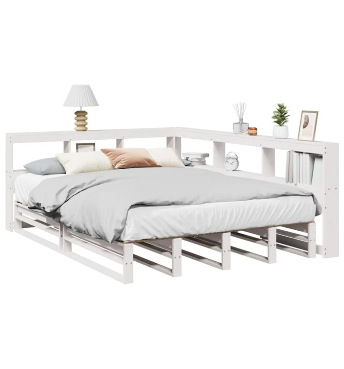 Lit bibliothèque sans matelas blanc 140x190 cm bois pin massif | Mobilier & Déco