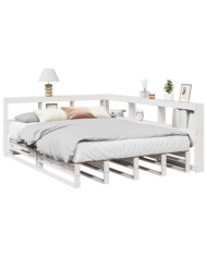 Lit bibliothèque sans matelas blanc 140x190 cm bois pin massif | Mobilier & Déco