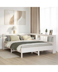 Lit bibliothèque sans matelas blanc 140x200 cm bois pin massif | Mobilier & Déco
