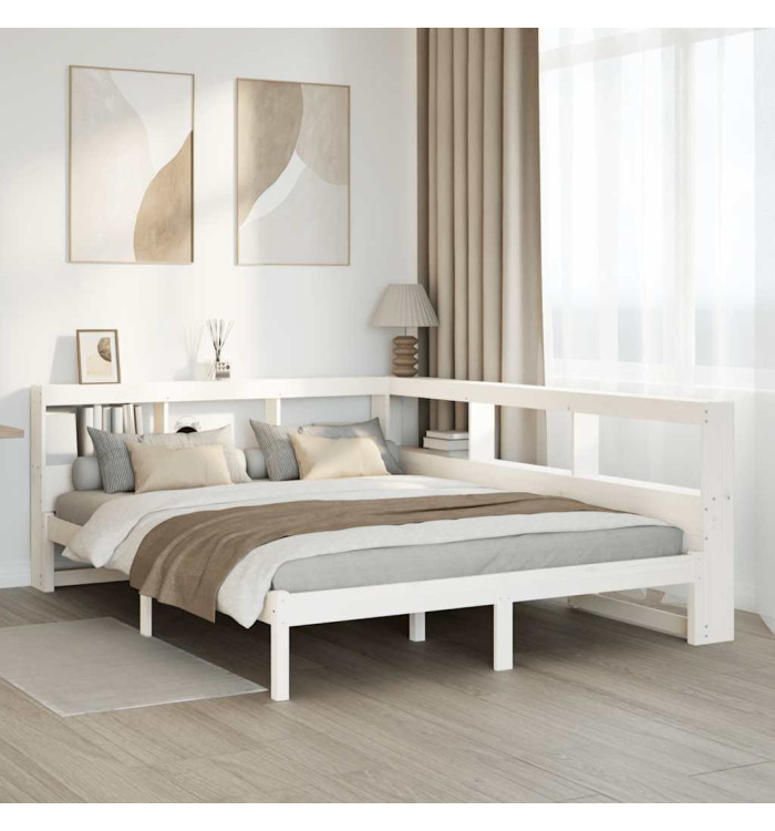 Lit bibliothèque sans matelas blanc 140x200 cm bois pin massif | Mobilier & Déco