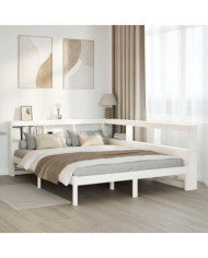 Lit bibliothèque sans matelas blanc 140x200 cm bois pin massif | Mobilier & Déco