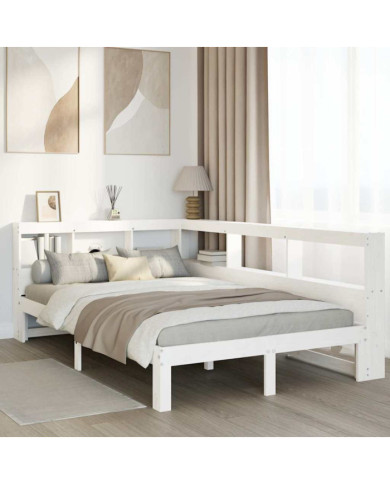 Lit bibliothèque sans matelas blanc 120x190 cm bois pin massif | Mobilier & Déco