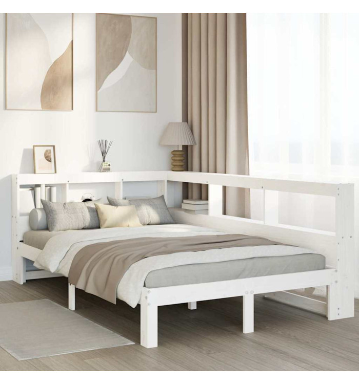 Lit bibliothèque sans matelas blanc 120x190 cm bois pin massif | Mobilier & Déco