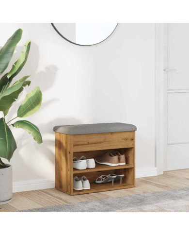 Banc à chaussures chêne artisanal 62x32x50 cm bois d'ingénierie | Mobilier & Déco