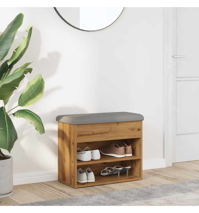 Banc à chaussures chêne artisanal 62x32x50 cm bois d'ingénierie | Mobilier & Déco