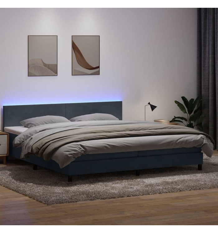 Sommier à lattes de lit et matelas gris foncé 200x220cm velours | Mobilier & Déco