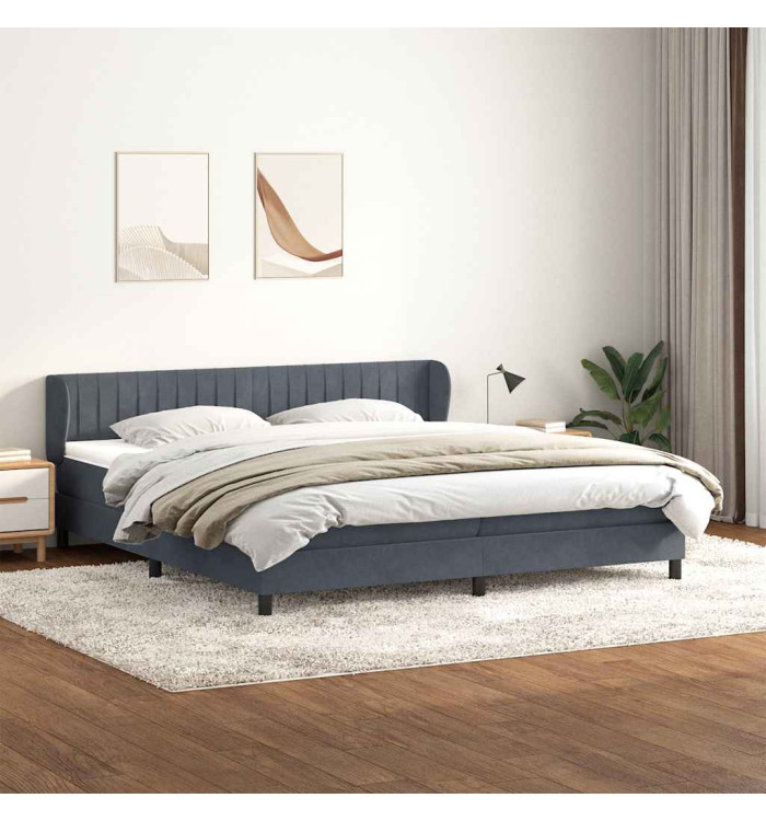 Sommier à lattes de lit et matelas gris foncé 200x220cm velours | Mobilier & Déco