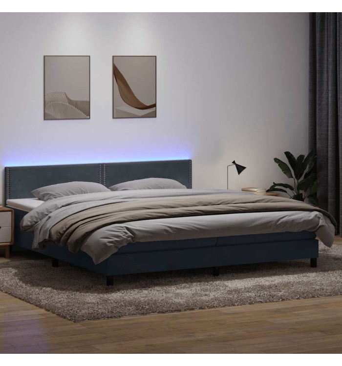 Sommier à lattes de lit et matelas gris foncé 200x220cm velours | Mobilier & Déco
