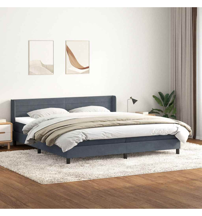 Sommier à lattes de lit et matelas gris foncé 200x220cm velours | Mobilier & Déco