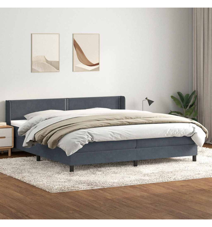 Sommier à lattes de lit et matelas gris foncé 200x220cm velours | Mobilier & Déco
