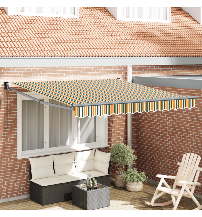 Store rétractable manuel Vert et Jaune 300x250 cm | Mobilier & Déco
