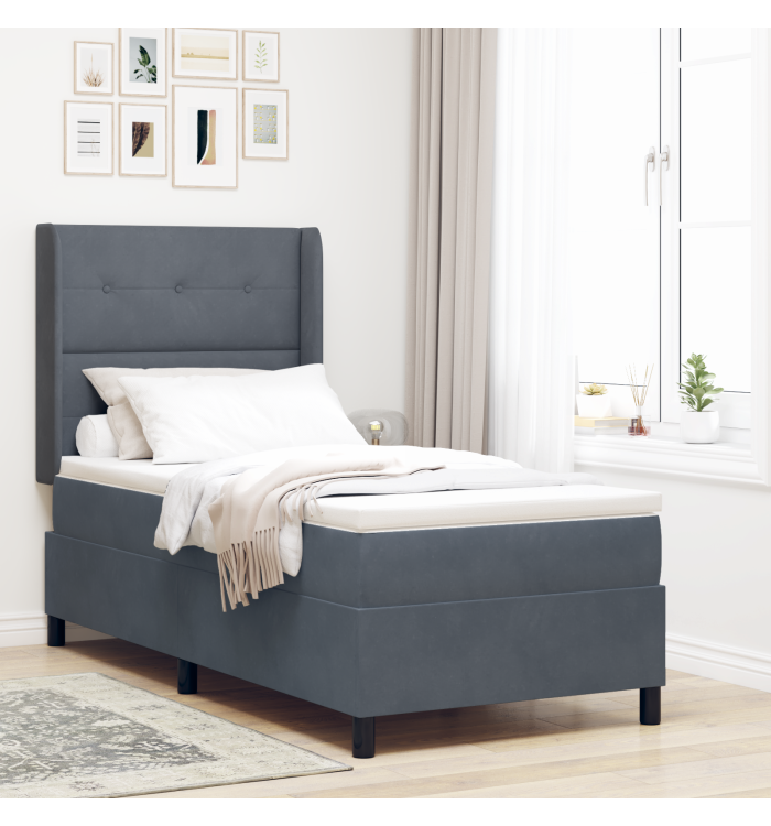 Lit à ressorts avec matelas et LED Gris Sombre 80x200 cm Velours | Mobilier & Déco