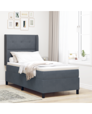 Lit à ressorts avec matelas et LED Gris Sombre 80x200 cm Velours | Mobilier & Déco
