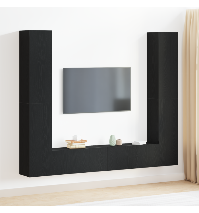 Set de meuble TV 6 pièces chêne noir bois d'ingénierie | Mobilier & Déco