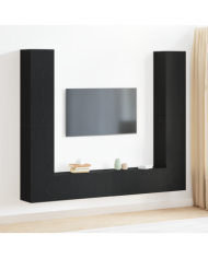 Set de meuble TV 6 pièces chêne noir bois d'ingénierie | Mobilier & Déco