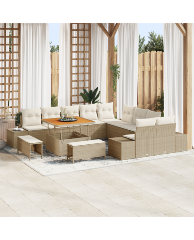 Ensemble de canapé de jardin de 13 pièces avec coussins beige poly rattan | Mobilier & Déco