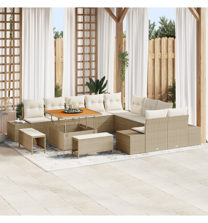 Ensemble de canapé de jardin de 13 pièces avec coussins beige poly rattan | Mobilier & Déco