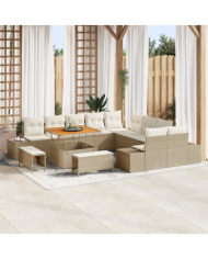 Ensemble de canapé de jardin de 13 pièces avec coussins beige poly rattan | Mobilier & Déco