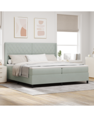 lit box spring avec matelas et lumière LED gris clair 200x200 cm en velours | Mobilier & Déco