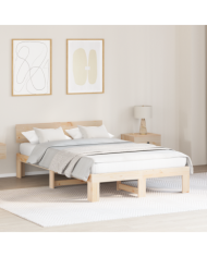 Cadre de lit avec tête de lit 135x190 cm en bois de pin massif | Mobilier & Déco