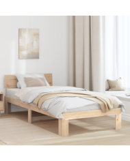 Cadre de lit avec tête de lit 100x200 cm en bois de pin massif | Mobilier & Déco