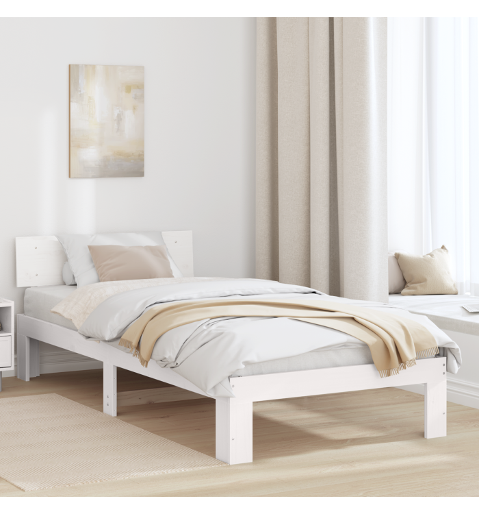Cadre de lit avec tête de lit blanche 75x190 cm en bois de pin massif | Mobilier & Déco