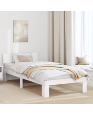 Cadre de lit avec tête de lit blanche 75x190 cm en bois de pin massif | Mobilier & Déco
