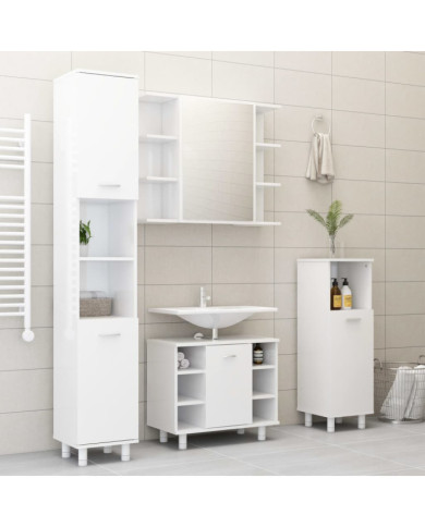 Ensemble de meubles de bain 4pcs Blanc brillant Bois ingénierie | Mobilier & Déco