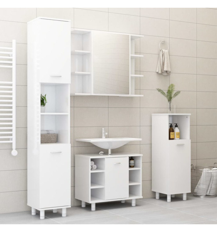 Ensemble de meubles de bain 4pcs Blanc brillant Bois ingénierie | Mobilier & Déco