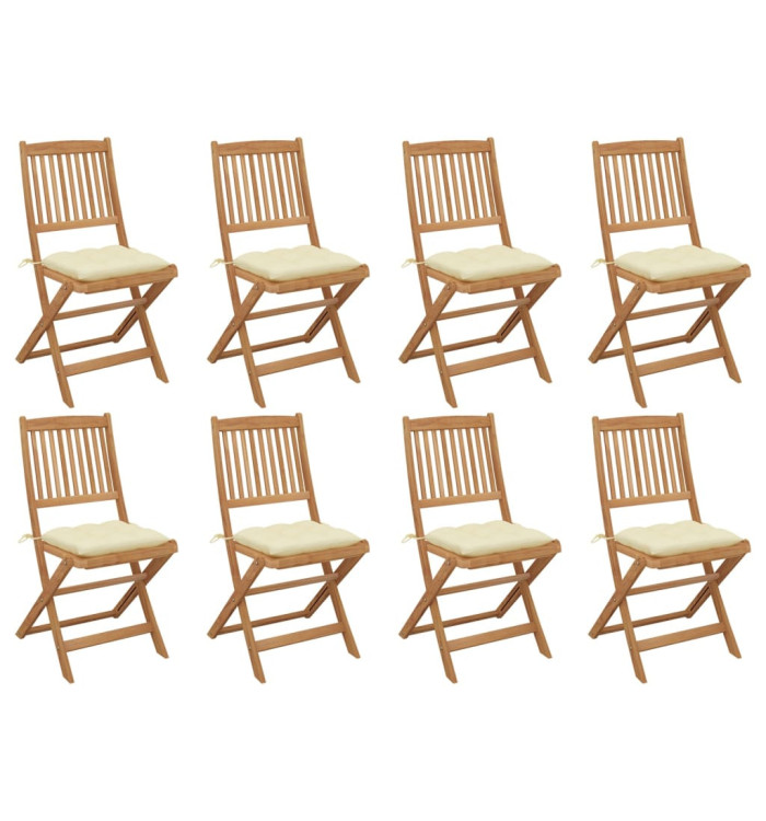 Chaises pliables d'extérieur et coussins lot de 8 Bois d'acacia | Mobilier & Déco