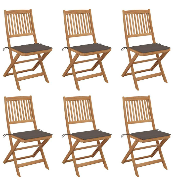 Chaises pliables de jardin lot de 6 avec coussins Bois d'acacia | Mobilier & Déco