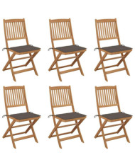 Chaises pliables de jardin lot de 6 avec coussins Bois d'acacia | Mobilier & Déco