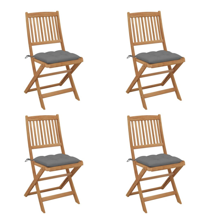 Chaises pliables de jardin lot de 4 avec coussins Bois d'acacia | Mobilier & Déco