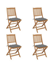 Chaises pliables de jardin lot de 4 avec coussins Bois d'acacia | Mobilier & Déco