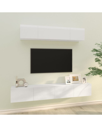 Ensemble de meubles TV 4 pcs Blanc brillant Bois d'ingénierie | Mobilier & Déco