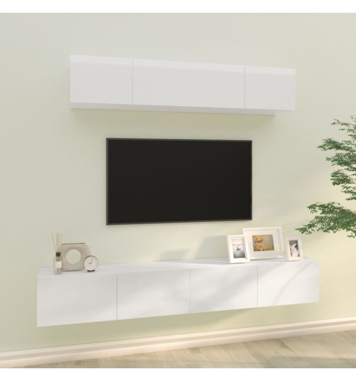 Ensemble de meubles TV 4 pcs Blanc brillant Bois d'ingénierie | Mobilier & Déco