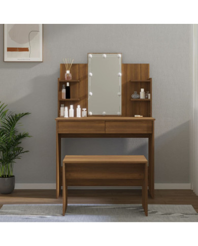Ensemble de coiffeuse avec LED Chêne marron Bois d'ingénierie | Mobilier & Déco