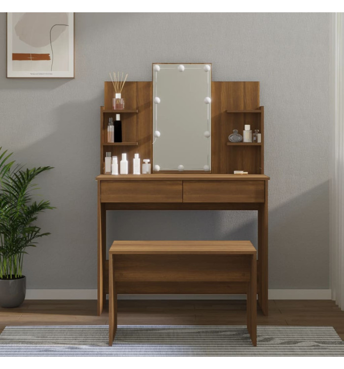Ensemble de coiffeuse avec LED Chêne marron Bois d'ingénierie | Mobilier & Déco