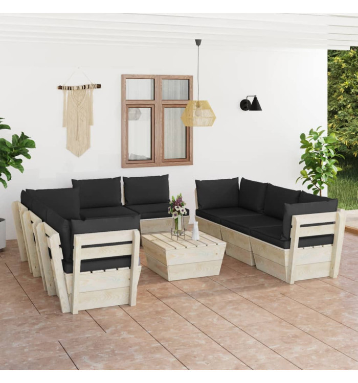 Salon de jardin palette 9 pcs avec coussins bois d'épicéa | Mobilier & Déco