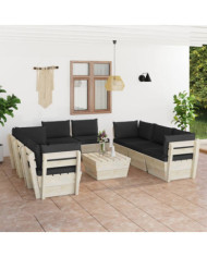 Salon de jardin palette 9 pcs avec coussins bois d'épicéa | Mobilier & Déco