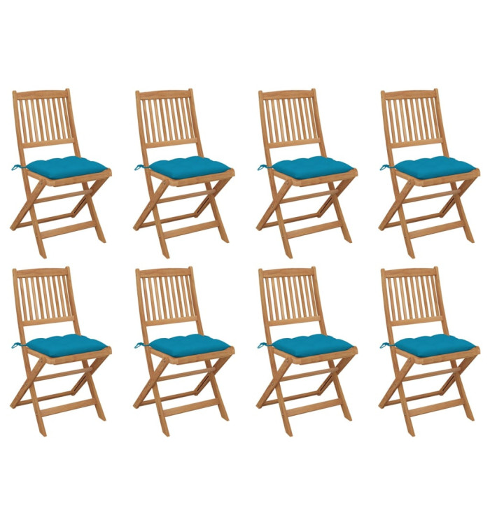 Chaises pliables d'extérieur et coussins lot de 8 Bois d'acacia | Mobilier & Déco