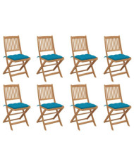 Chaises pliables d'extérieur et coussins lot de 8 Bois d'acacia | Mobilier & Déco