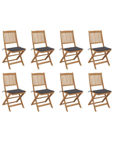 Chaises pliables d'extérieur et coussins lot de 8 Bois d'acacia | Mobilier & Déco